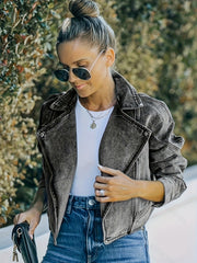 Distressed Denim Jacket, Solid, Long Sleeve, Crop