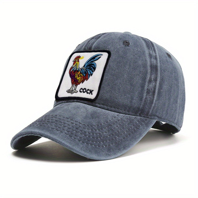 Vintage Washed Distressed Cotton Sun Hat with Cock Embroidery Patch Baseball Cap