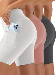 Solid Slim Biker Shorts 3 Pack Casual Workout Summer Leggings Women's Clothing