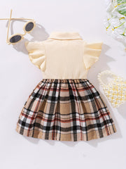 Girl's Casual Plaid Bowknot Flutter Sleeve Dress