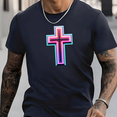 Men's Cross Pattern Shirt Casual Short Sleeve Tee