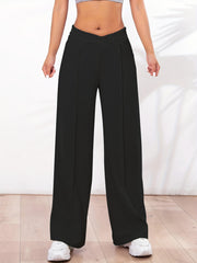 Solid Straight Leg Pants Casual Elastic Waist Women's Clothing