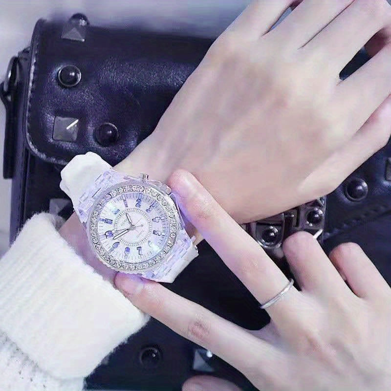 LED Rhinestone Student Couple Jelly Watch Soft Strap