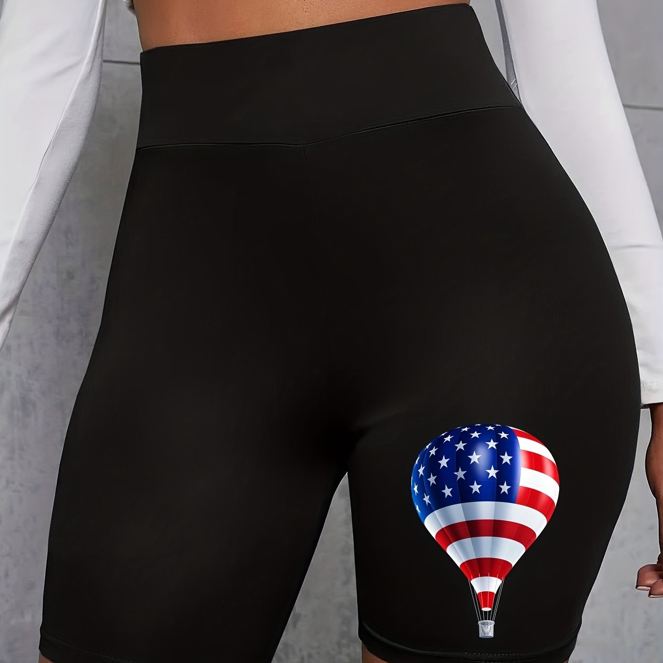 Independence Casual Shorts Women's Plus Flag Balloon Print Biker Short