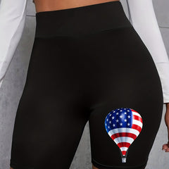 Independence Casual Shorts Women's Plus Flag Balloon Print Biker Short