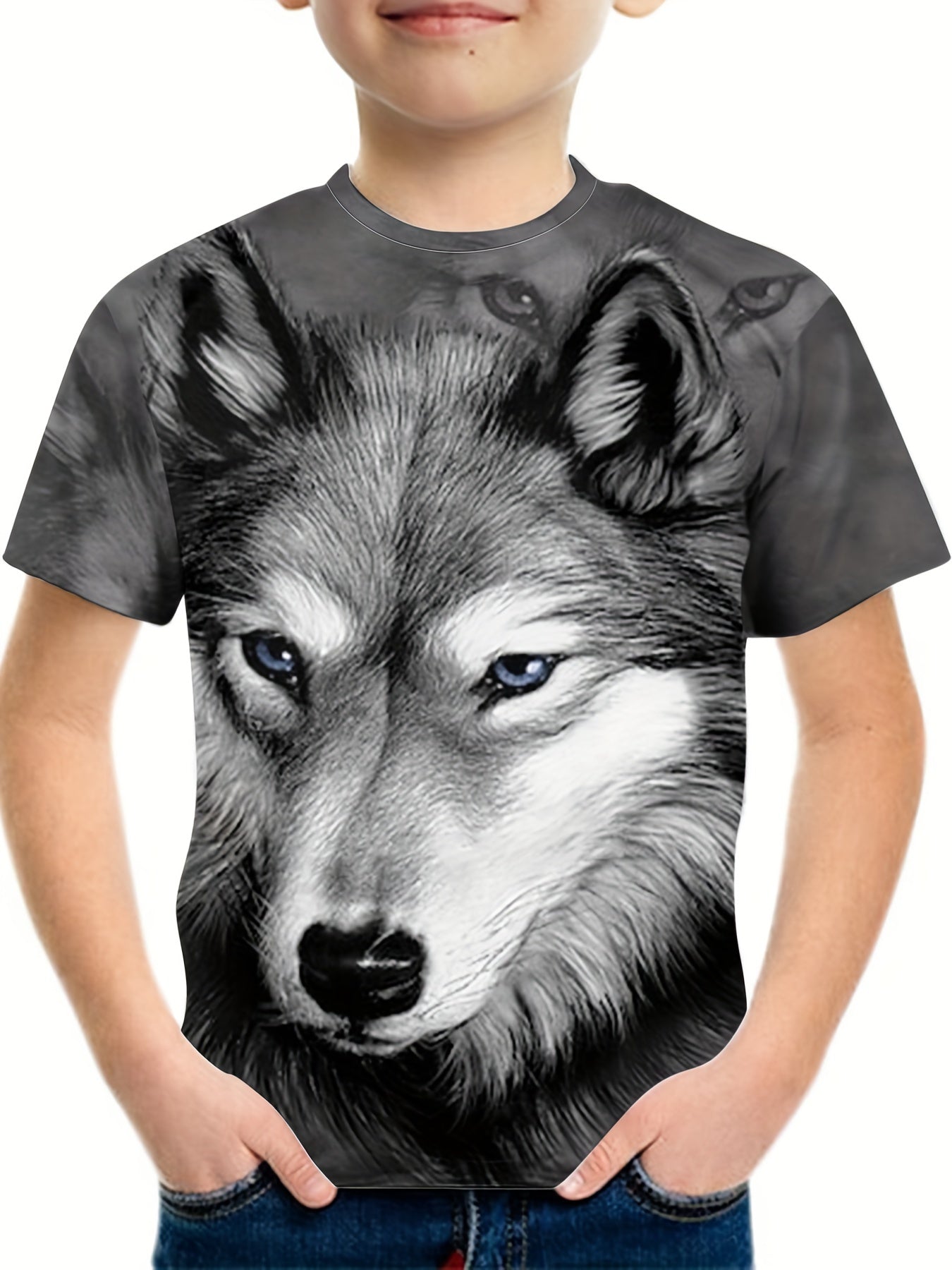 Breathable Wolf Graphic T Shirt For Boys - Summer Outdoor Wear