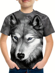 Breathable Wolf Graphic T Shirt For Boys - Summer Outdoor Wear