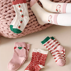 5 Pairs Girl's Cartoon Knitted Socks Soft Crew Socks