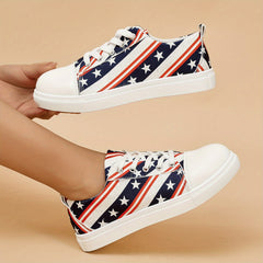 Women's Star & Striped Canvas Shoes Casual Lace Up Outdoor Sneakers