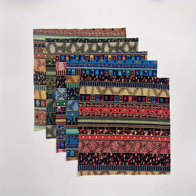 5pcs Ethnic Striped Bronzing Fabric Set DIY Patchwork Tablecloth Decoration