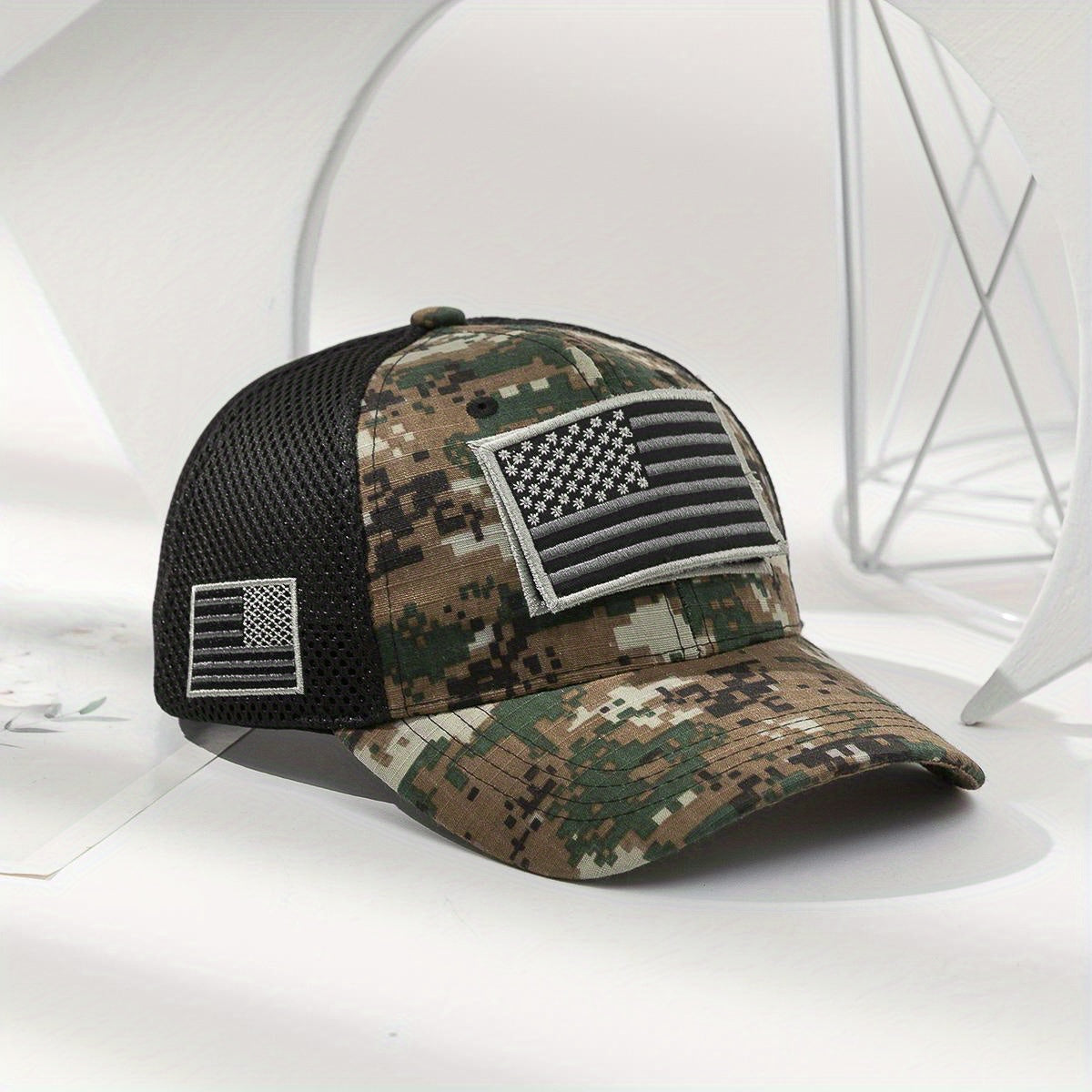 American Flag Camo Trucker Hat Baseball Cap Men's Sunshade Hat
