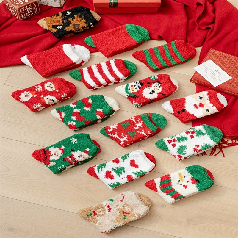 15 Pairs Christmas Print Socks Warm & Comfy Women's Stockings
