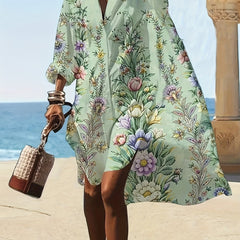 Casual Blouse Women's Plus Allover Floral Print Turn Down Collar Shirt