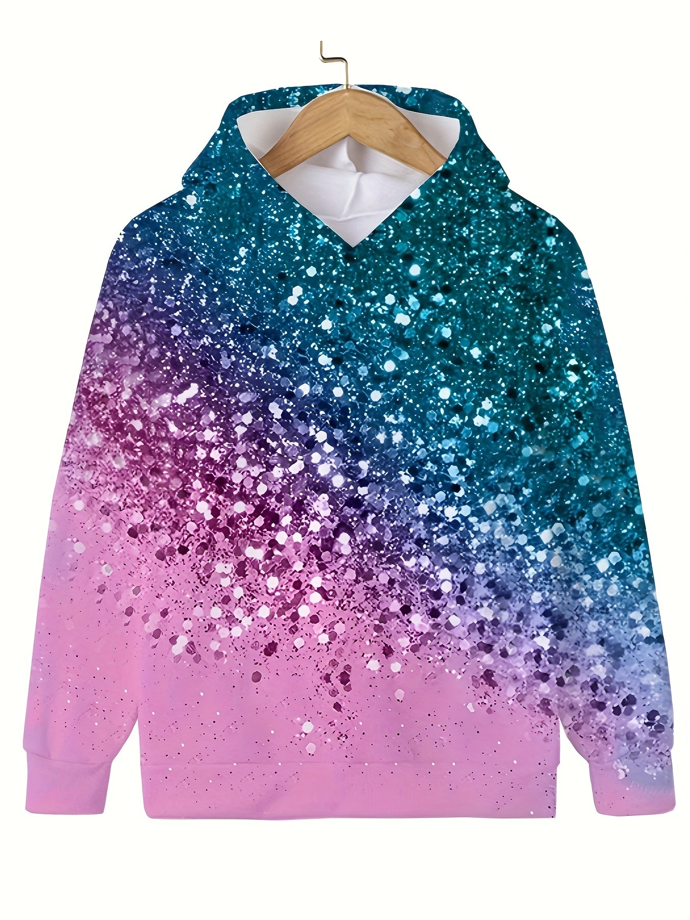 Sequin Effect Kids Hooded Pullover Long Sleeve Sweatshirt