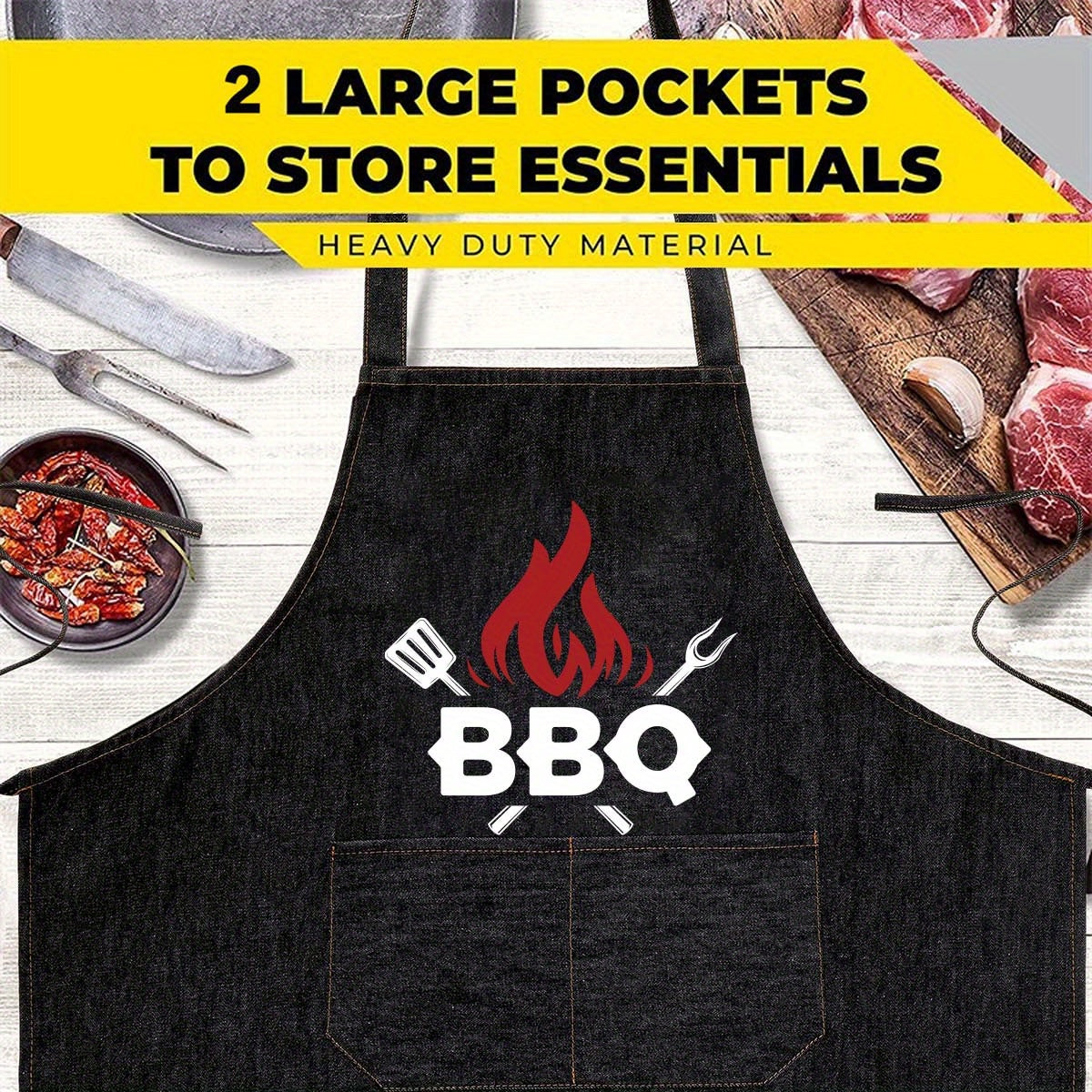 Denim BBQ Apron Double Pockets Wear Resistant Scratch Resistant Work Dress