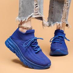 Solid Lace Up Mesh Breathable Running Shoes Soft Comfortable Outdoor Sneakers