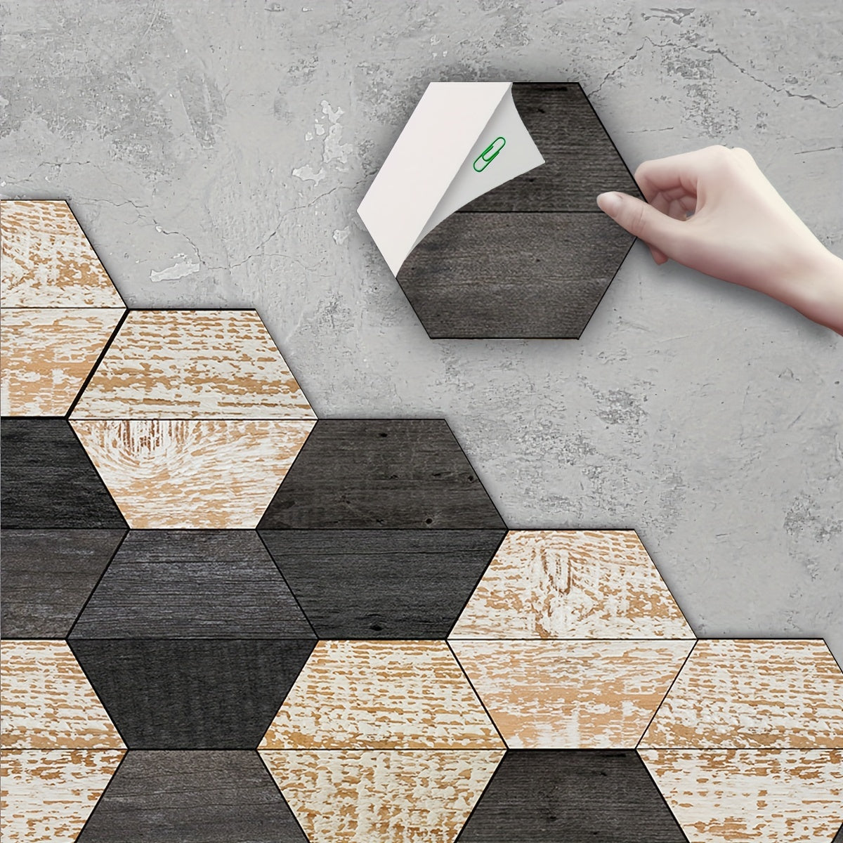 11pcs Wood Grain Pattern Hexagon Floor Stickers Waterproof Non-slip