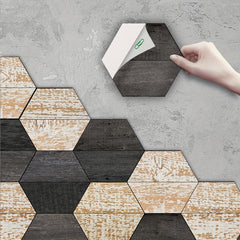 11pcs Wood Grain Pattern Hexagon Floor Stickers Waterproof Non-slip