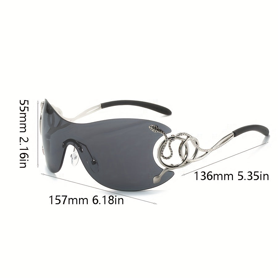 Rimless Wrap Sunglasses Snake Hollow Out Temple Eyewear & Case