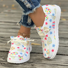 Colorful Pattern Flat Skate Shoes Lightweight Canvas Sneakers