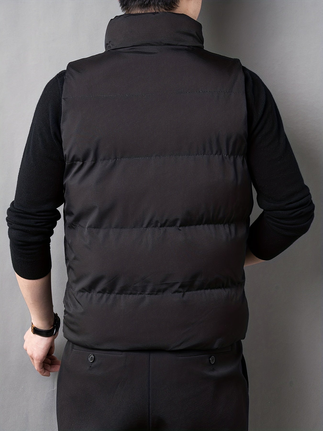 Men's Zip Up Pockets Stand Collar Winter Vest