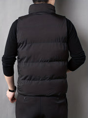 Men's Zip Up Pockets Stand Collar Winter Vest