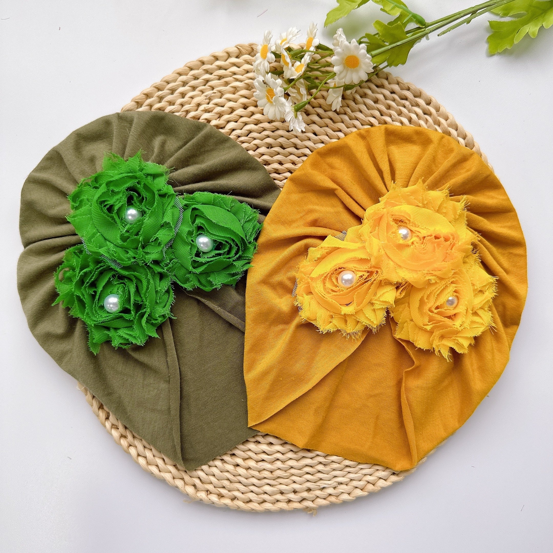 Baby Girls Flowers Pearl Cap Soft Head Wrap Head Decorative Accessory