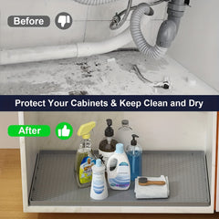 Waterproof Silicone Under Sink Mat with Drain Hole - Cabinet Tray Protector