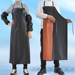 2pcs PVC Apron Kitchen Sleeve Waterproof And proof Thickened Apron Soft Leather