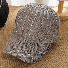 Rhinestone Decor Knitted Baseball Cap Hollow Solid Dad Hat Casual