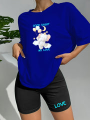 Elephant Print Lounge Set Short Sleeve Crew Neck Top & Elastic Waistband Shorts