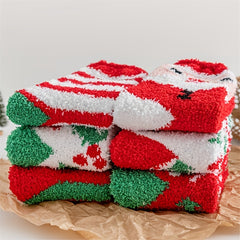 6 Pairs Cartoon Christmas Print Socks Comfy & Fuzzy Warm Stockings