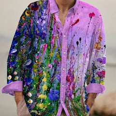 Art Style Splash Print Men's Casual Long Sleeve Shirt