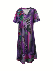 Casual Dress Women's Plus Painting Print Short Sleeve V Neck