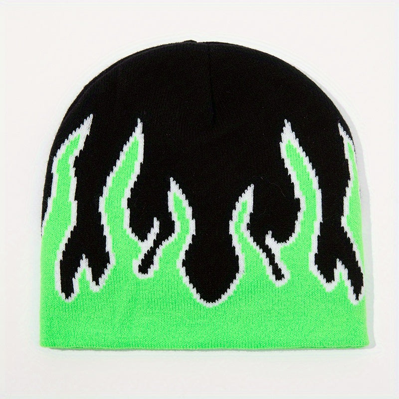 Flame Jacquard Hip Hop Unisex Knit Hats Elastic Skull Cap
