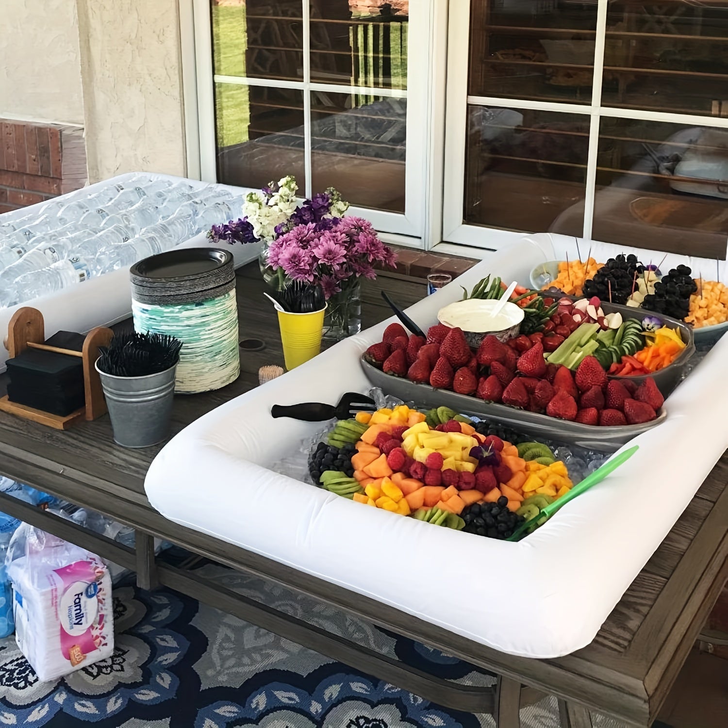 Inflatable Ice Buffet Salad Serving Tray Cooler with Drain Plug