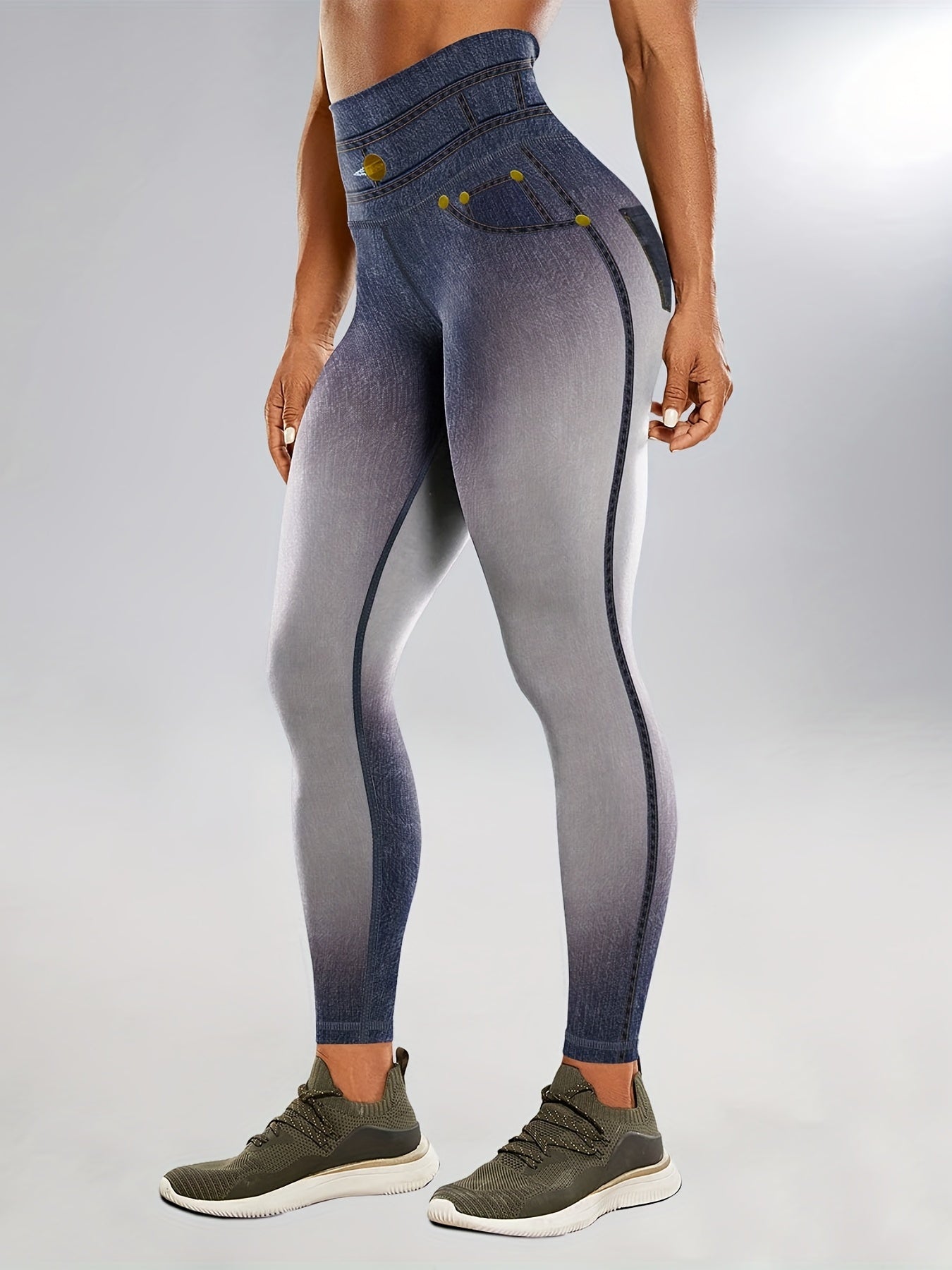 Denim Print Gradient Yoga Leggings High Waist