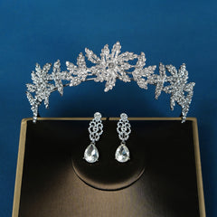 2PCS SET Rhinestone Earrings Crown Wedding Dress Accessories