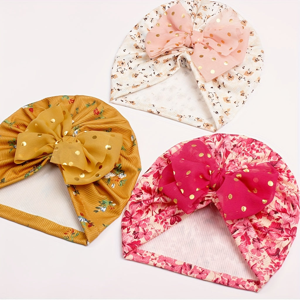 Golden Point Baby Headscarf Hat with Bow for All Seasons