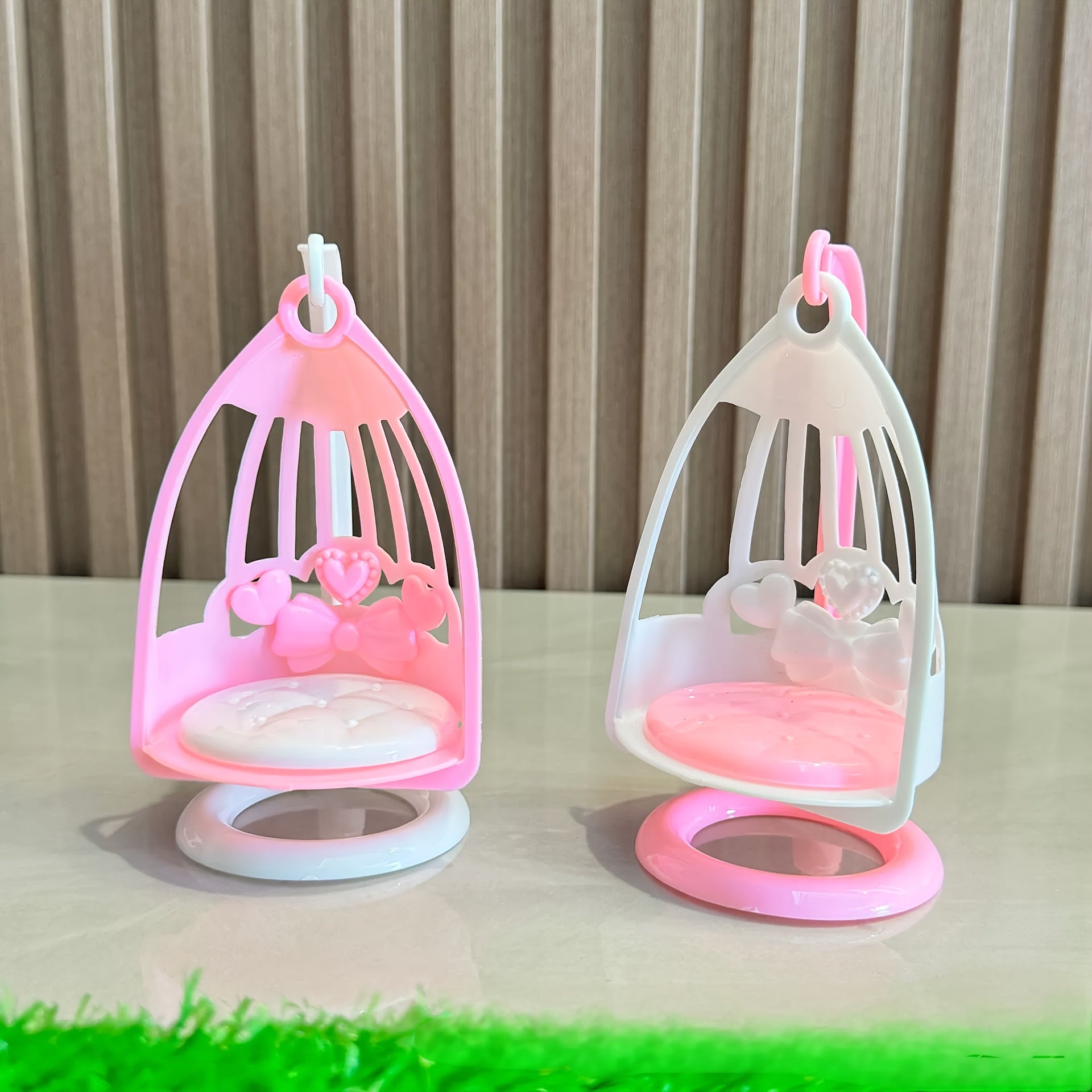 Dollhouse Swing Basket Toy No Electricity Needed Floral Pink Red