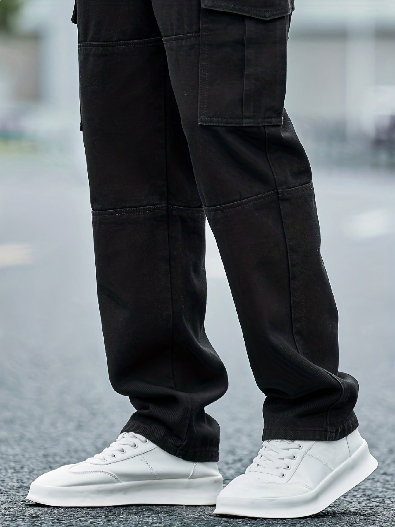 Men's Loose Fit Flap Pocket Jeans Casual Denim Pants