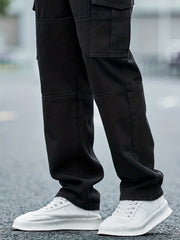 Men's Loose Fit Flap Pocket Jeans Casual Denim Pants