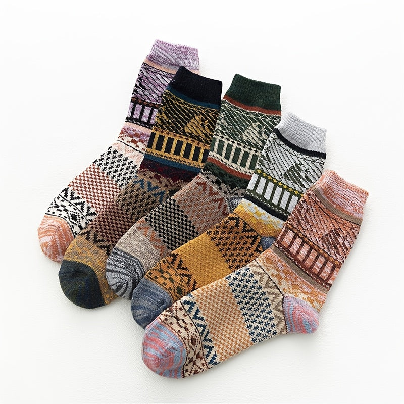5 Pairs Christmas Women's Socks Vintage Winter Warm Socks