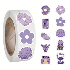 500 Purple Stickers Roll Water Bottles Laptop Phone Luggage Girls Party