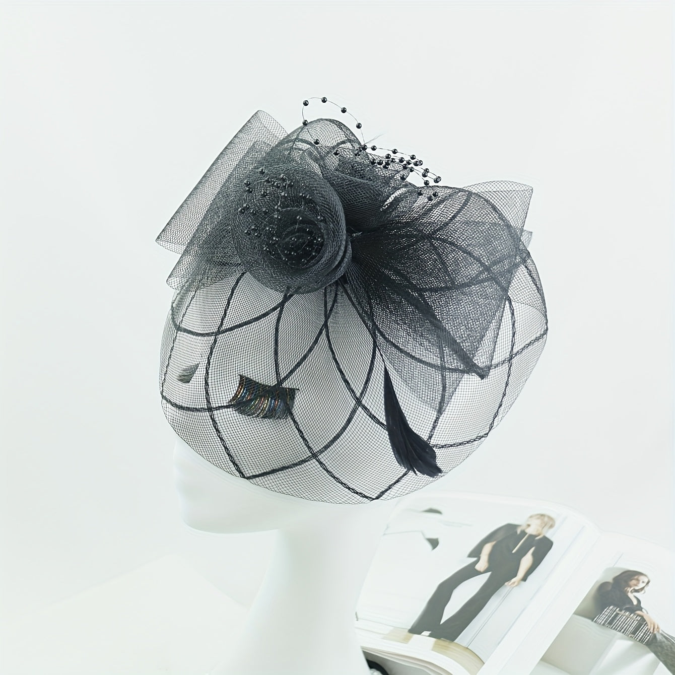 Boho Mesh Bridal Hat with Lace & Flowers for Weddings & Events