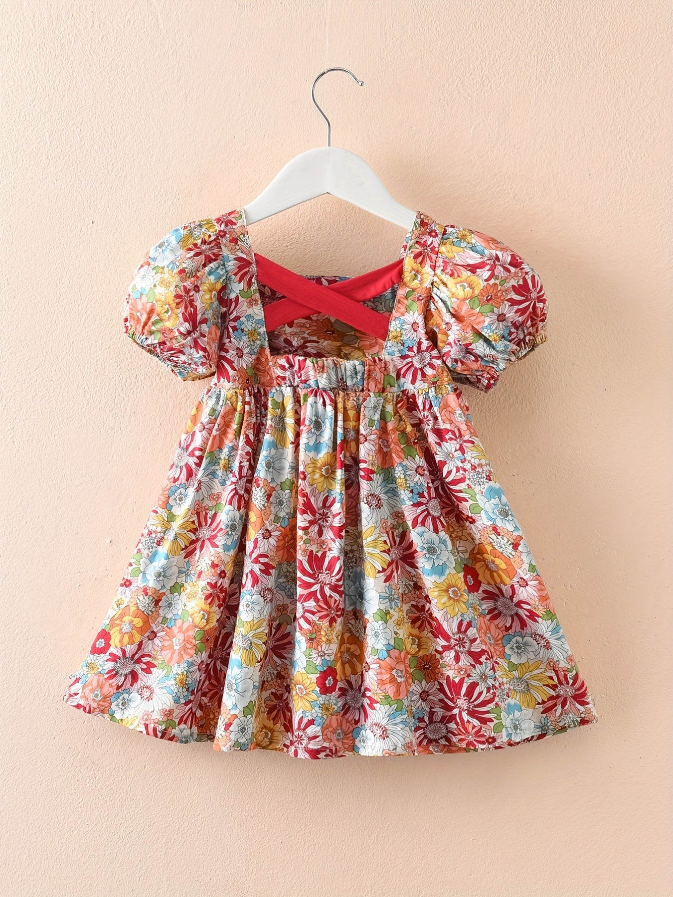 Toddler Girls Short Puff Sleeve Floral Dress Kids Summer Outfit