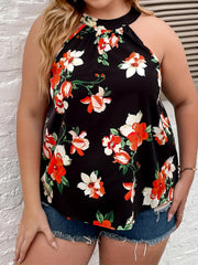 Floral Print Cut Out Round Neck Vest Top