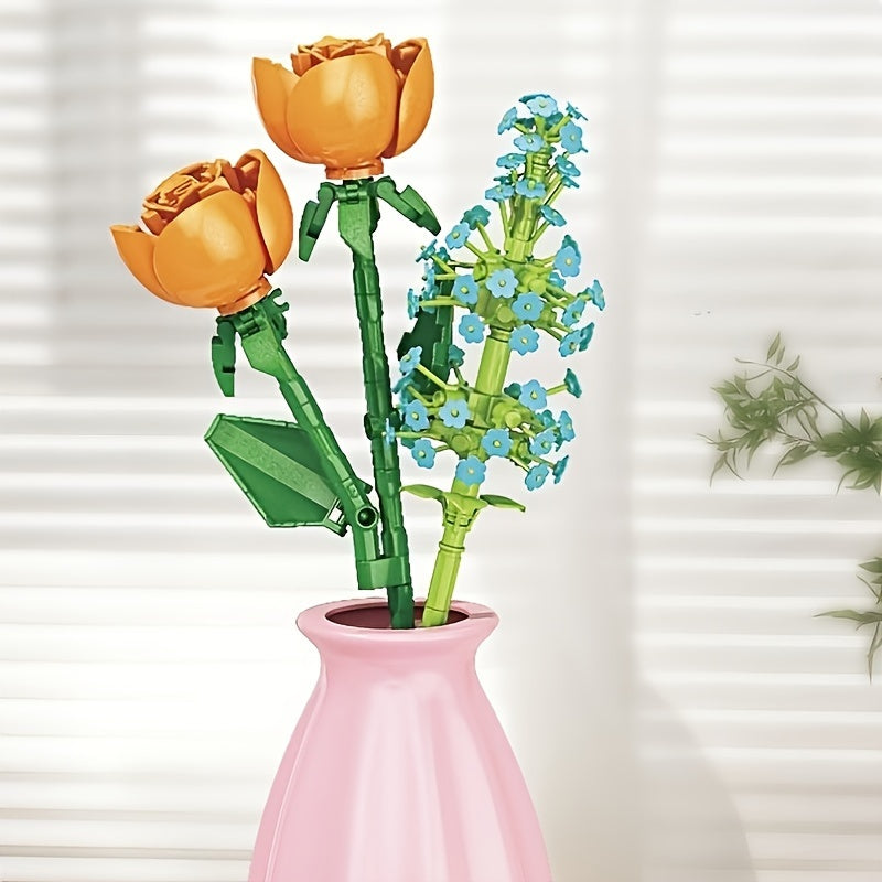 DIY Building Block Flower Bouquet Kit - 12 Models Desk Decor Set
