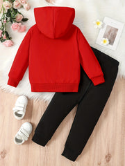 Girl's Heart Print Hoodie and Sweatpants Set Spring Fall Clothes