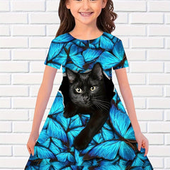 3D Print Cat Graphic Short Dress Summer Clothes Gift Sports